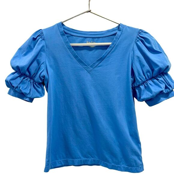 Lilly Pulitzer Tops - Lilly Pulitzer DiCola Top T Shirt Boca Blue Cotton XS Puff Sleeves